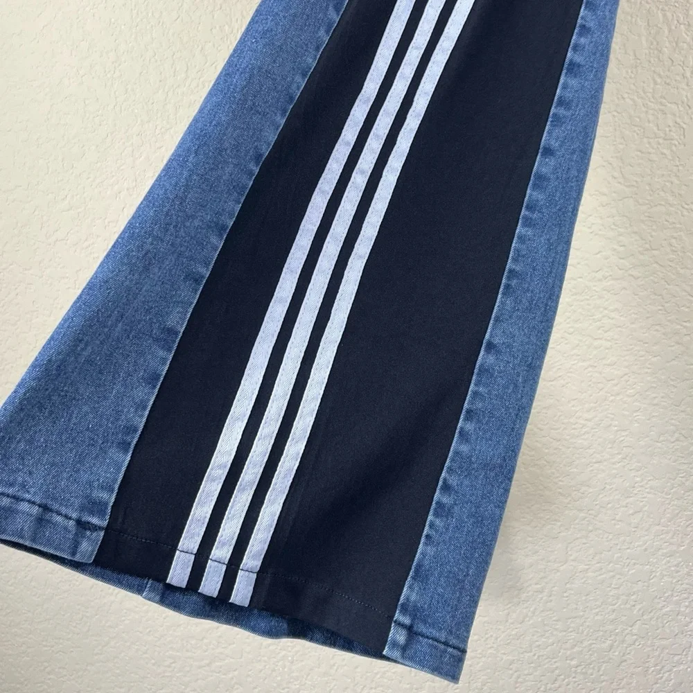 Jeans with Patchwork Three Stripes High Waisted  Color Block Wide Leg size Large - Picture 4 of 10